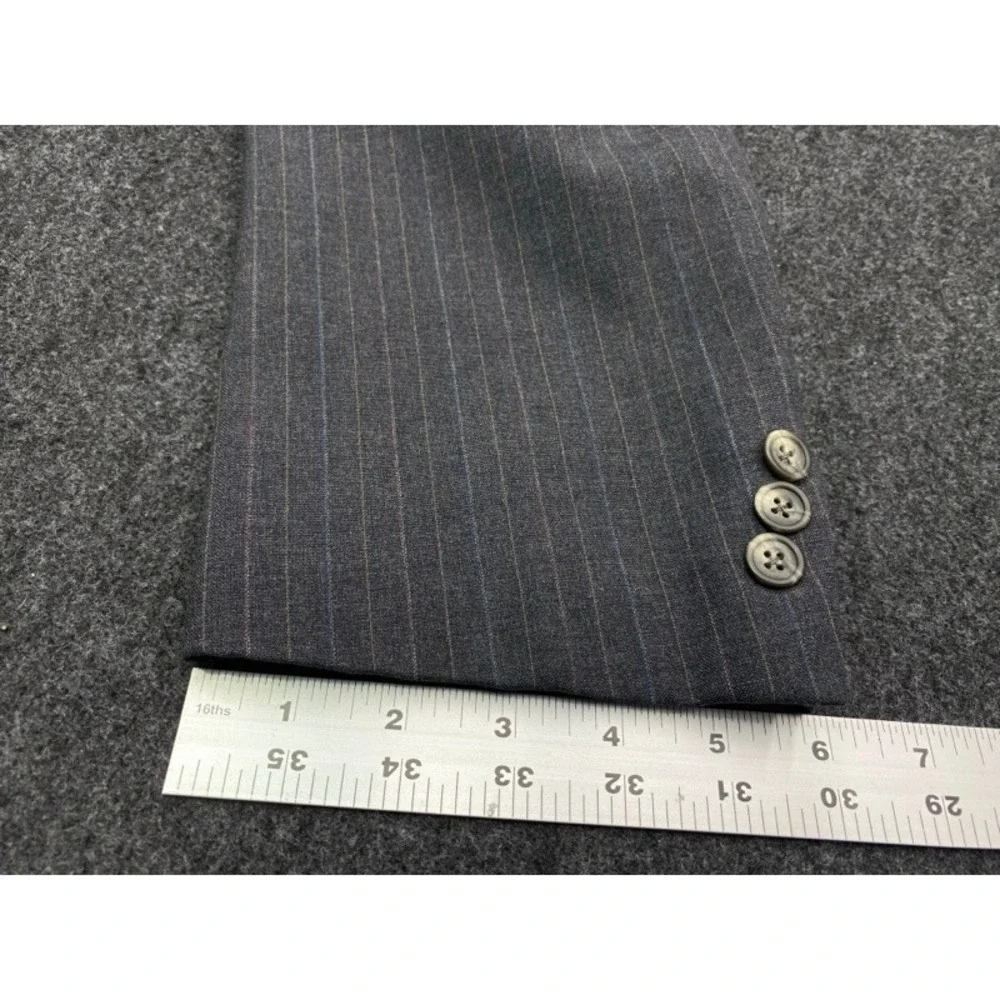 Austin Reed Pinstripe Blazer Men Size 46L Charcoal Grey Wool Blend Two Button